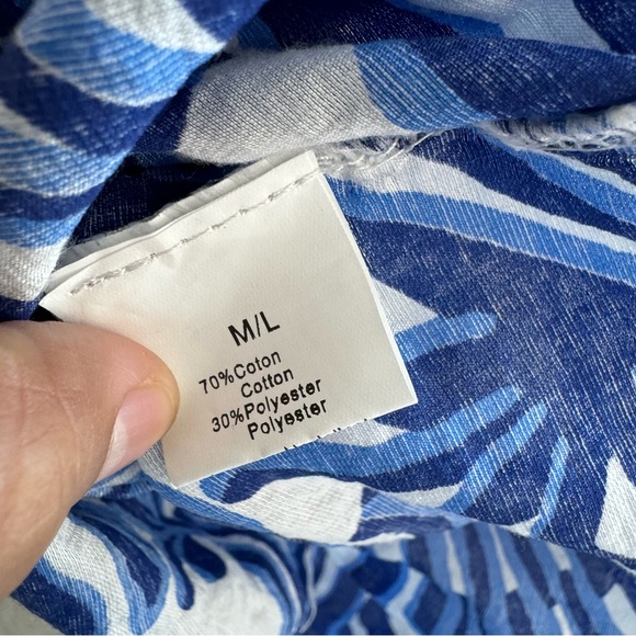 101 Idees Blue White Floral Print Maxi M/L Summer Beach V Neck Back Tie Dress - Picture 8 of 8